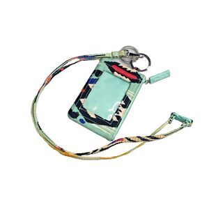 Vera Bradley Zip ID Wallet Card Holder Slots Lanyard Medallion Key Ring Teal